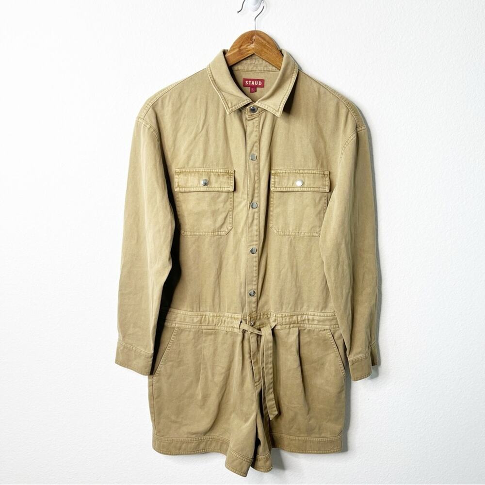 STAUD Tan Button-Up Jumpsuit